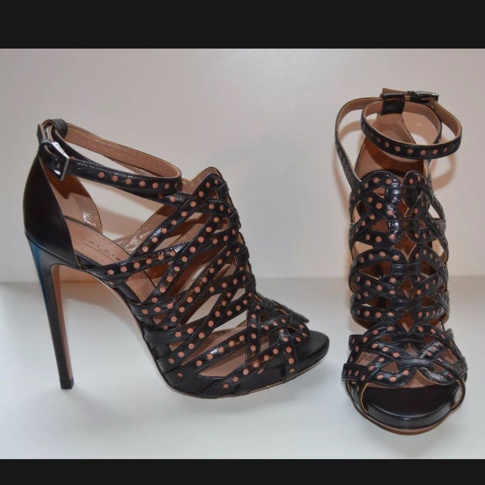 ALAIA BLACK/BROWN HEEL 110mm Sandals SHOES Sz 37